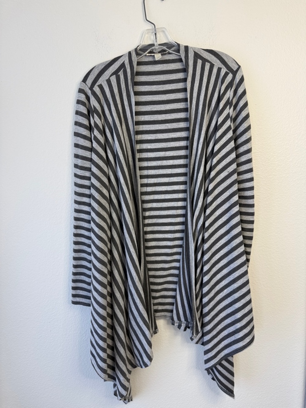 Women's Open-Front Striped Gray Cardigan